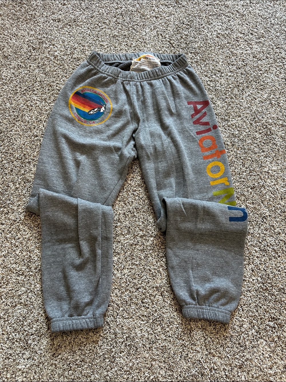 Aviator Nation Gray Joggers with Rainbow Logo